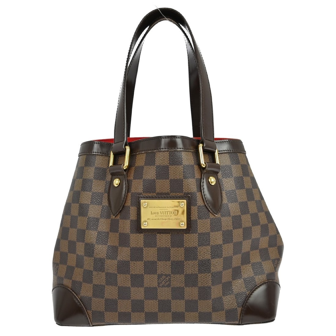 Louis Vuitton Hampstead Damier Canvas Tote Handbag: Louis Vuitton Hampstead Damier Canvas Tote Handbag This Louis Vuitton Hampstead handbag features the iconic Damier canvas in brown, designed for women. Crafted in France, the bag offers ample space wi