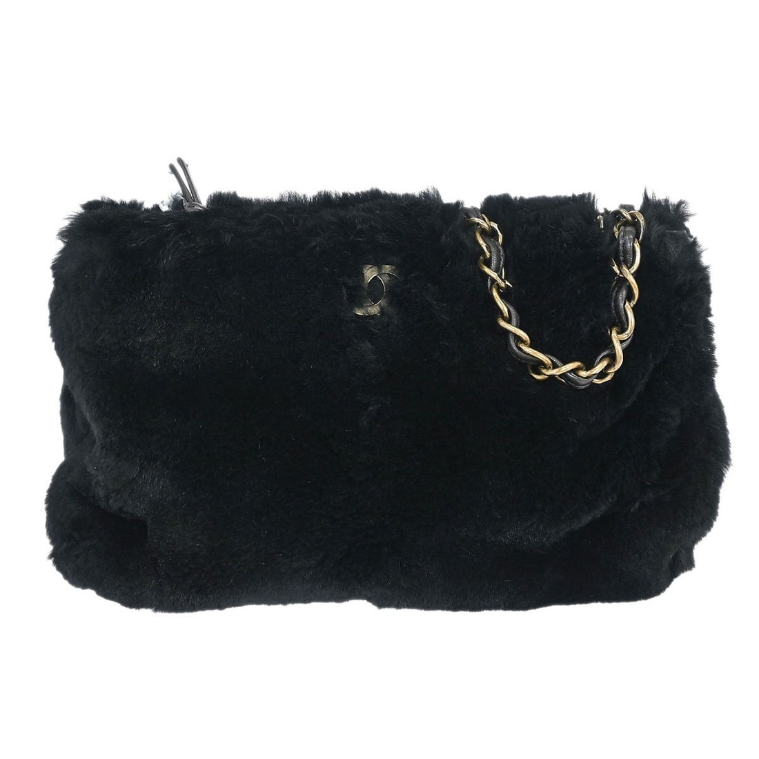 Chanel Medium Black Lapin Fur Shoulder Bag with Logo Accent (1 of 10)