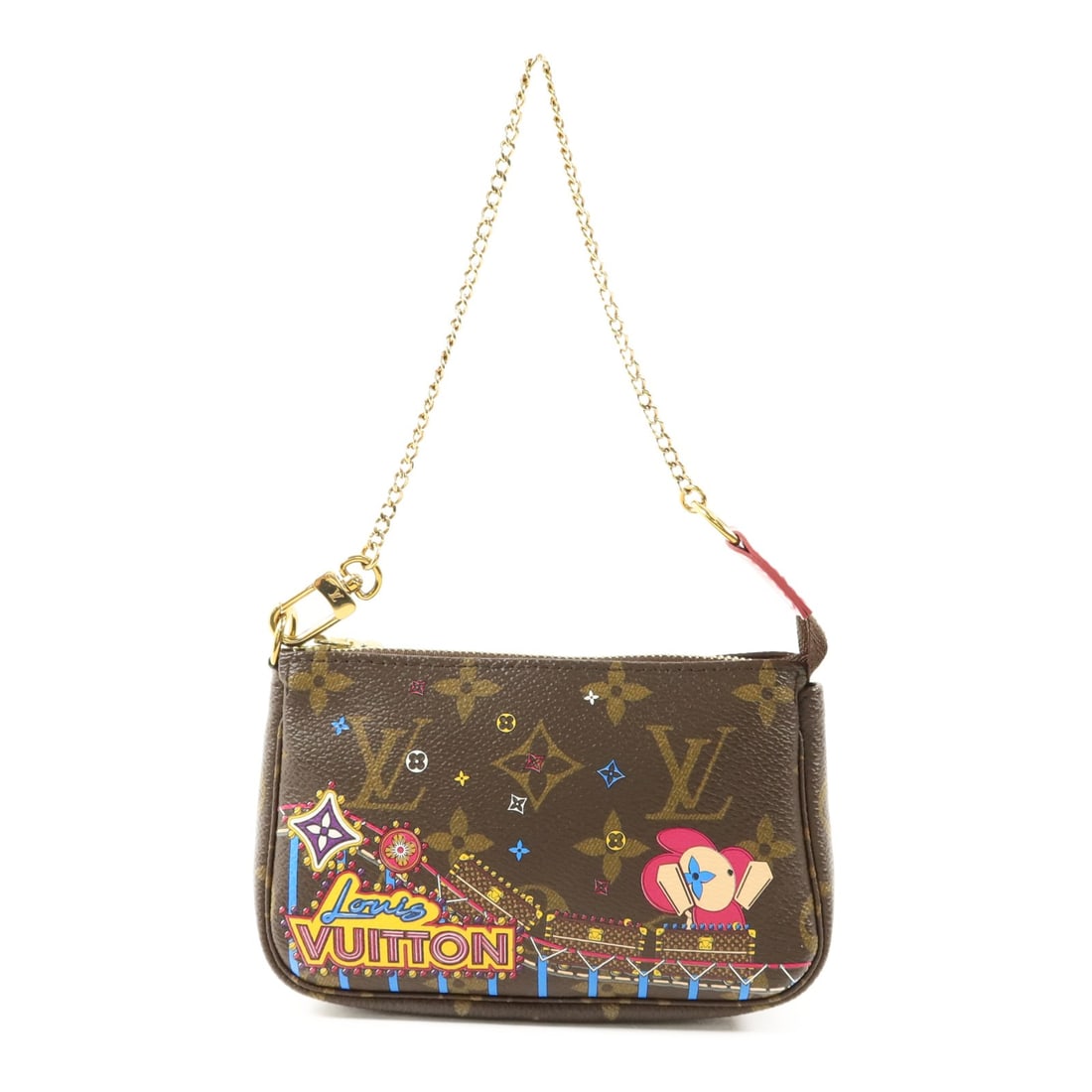 Louis Vuitton Mini Pochette Vivienne Brown Canvas Shoulder Bag with Gold Hardware: Louis Vuitton Mini Pochette Vivienne Brown Canvas Shoulder Bag with Gold Hardware This Louis Vuitton Mini Pochette Vivienne is a women's shoulder bag crafted from brown PVC coated canvas in the iconic