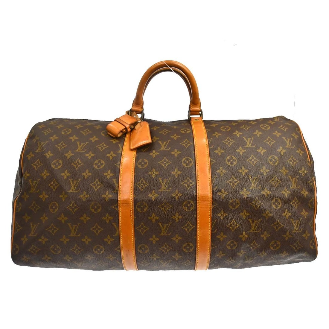Louis Vuitton Keepall 55 Monogram Duffle Bag: Louis Vuitton Keepall 55 Monogram Duffle Bag This Louis Vuitton Keepall 55 is a vintage extra-large travel duffle bag crafted from signature monogram canvas leather. It features a zip closure, double 