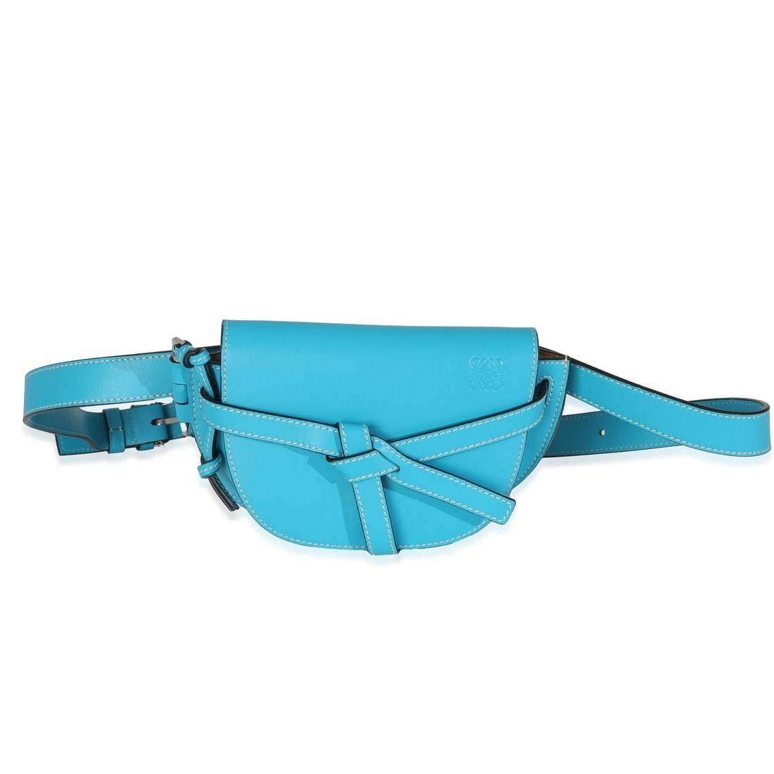 Loewe Mini Gate Belt Bag Blue Calfskin Leather Silver-Tone: Loewe Mini Gate Belt Bag Blue Calfskin Leather Silver-Tone Discover the Loewe Blue Calfskin Mini Gate Belt Bag, a stylish and functional accessory for any occasion. This unisex shoulder bag features a