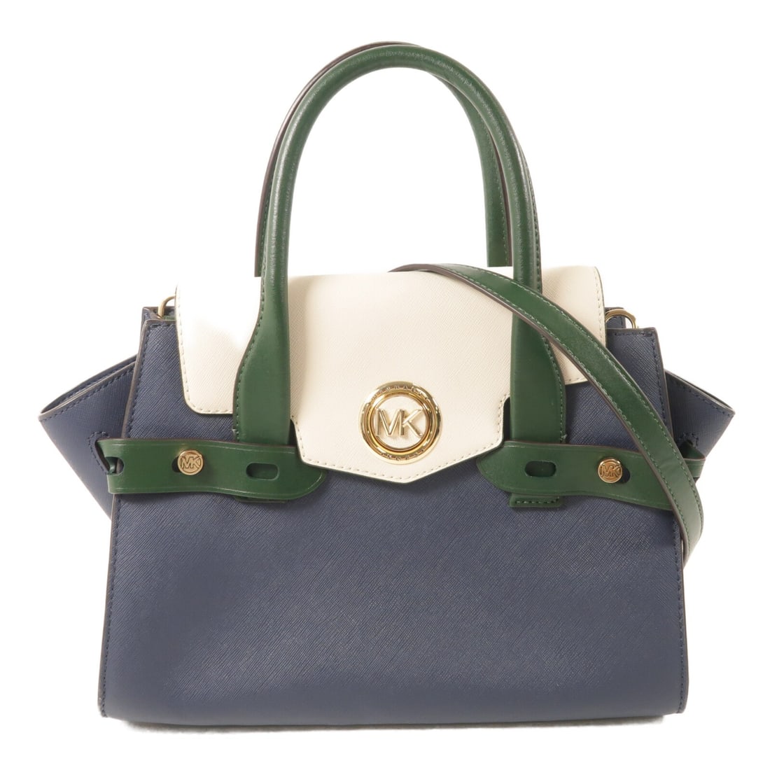 Michael Kors Carmen PVC Coated Canvas Blue White Shoulder Bag: Michael Kors Carmen PVC Coated Canvas Blue White Shoulder Bag This Michael Kors Carmen 2-way shoulder bag features a stylish blue and white design crafted from durable PVC coated canvas. Designed for 