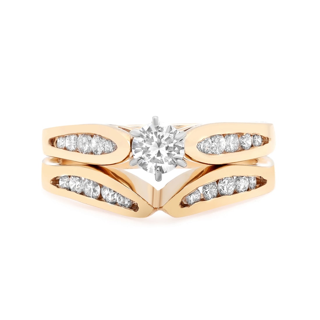 Rachel Koen 0.27ctw Round Diamond Bridal Ring Set 14K Yellow Gold Size 6: Rachel Koen 0.27ctw Round Diamond Bridal Ring Set 14K Yellow Gold Size 6 This exquisite bridal ring set by Rachel Koen showcases a stunning combination of an engagement ring and a wedding band, perfec