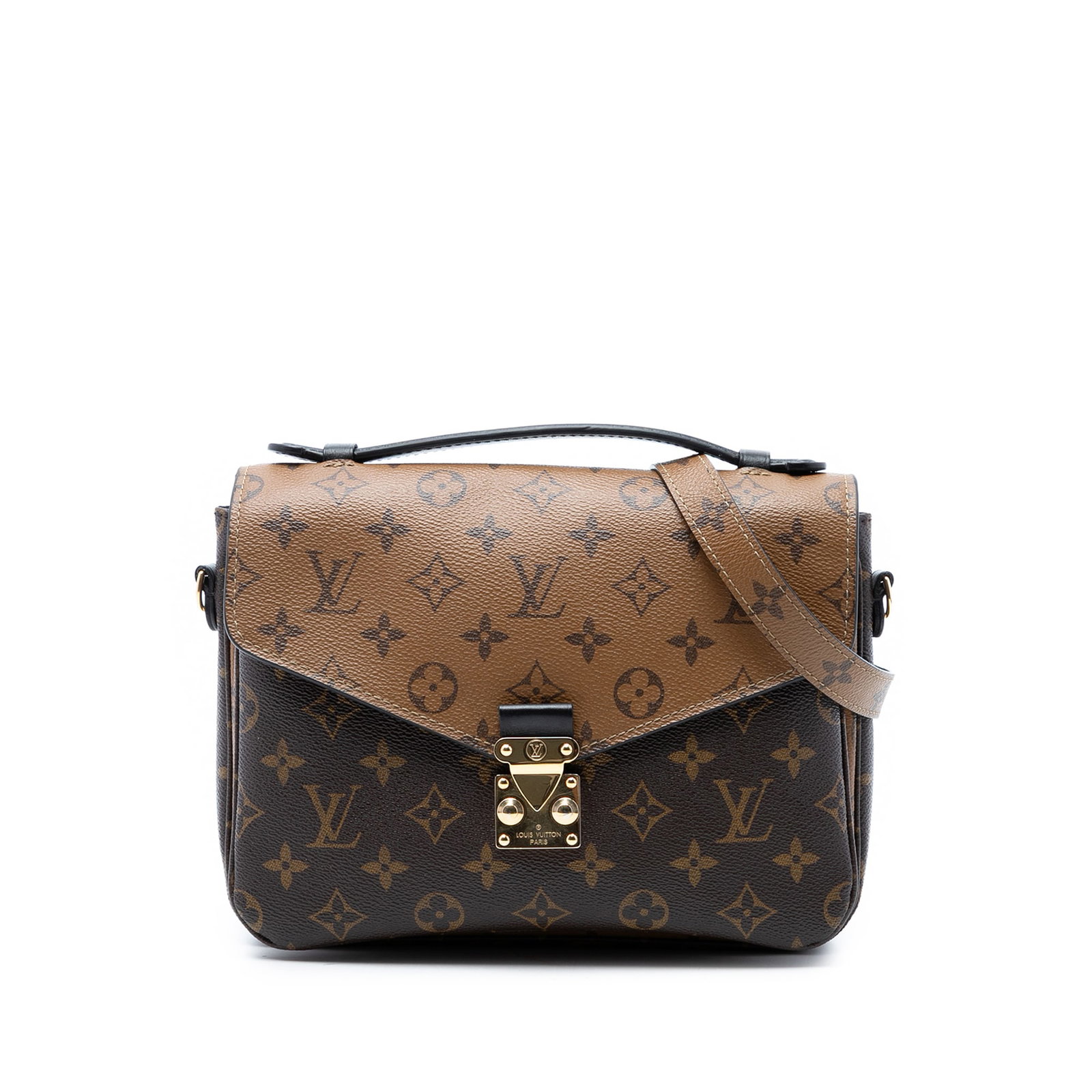 Louis Vuitton Reverse Pochette Metis Brown Monogram Canvas Bag: Louis Vuitton Reverse Pochette Metis Brown Monogram Canvas Bag This Louis Vuitton Monogram Reverse Pochette Metis features the iconic monogram canvas in a brown colorway. It is designed with a flat to