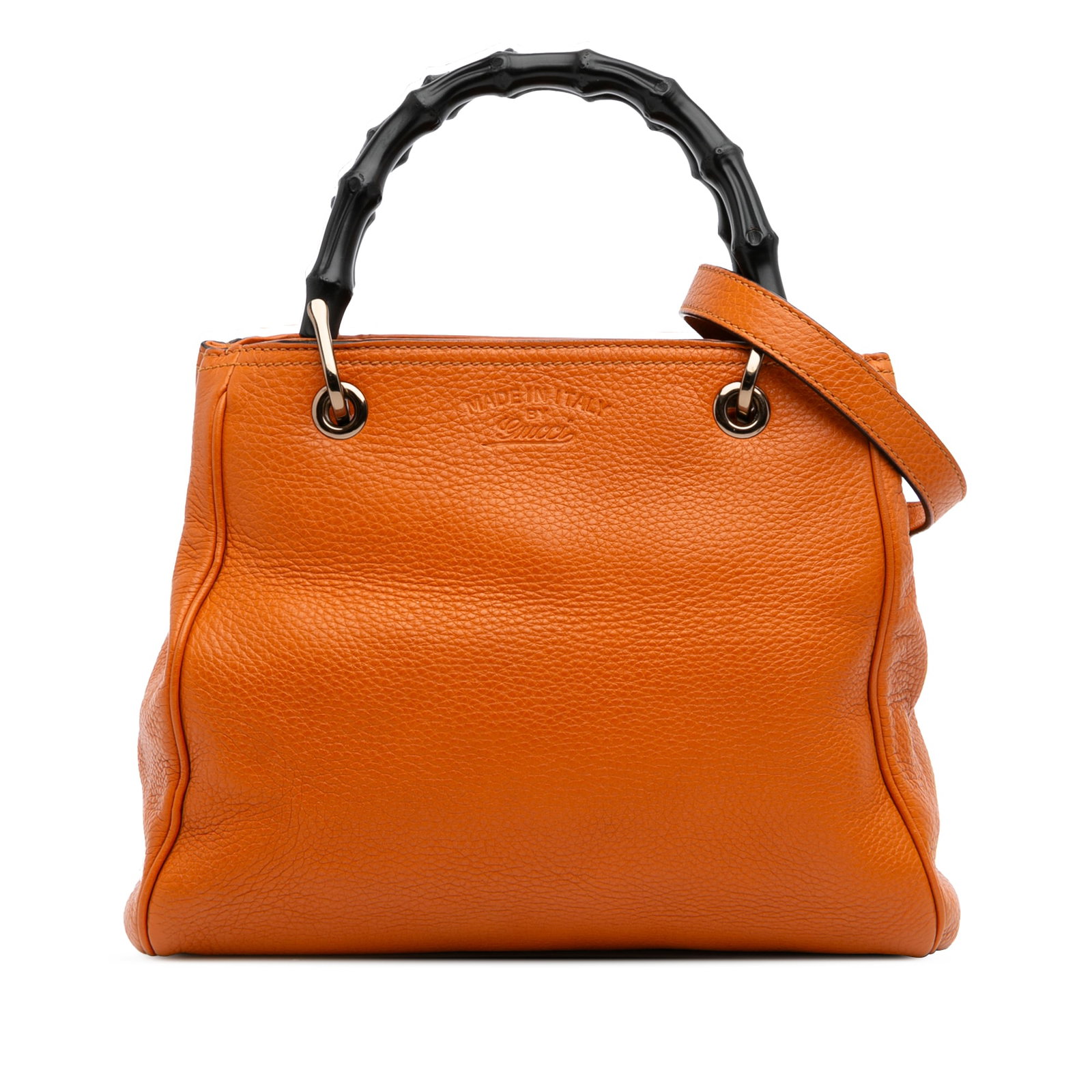 Gucci Bamboo Shopper Satchel Orange Calfskin Leather (1 of 11)