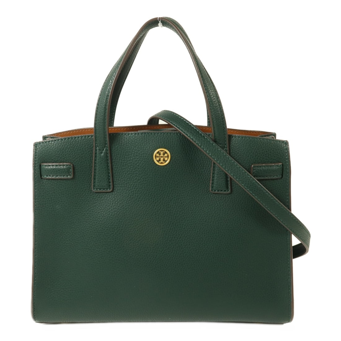 Tory Burch 2way Shoulder Bag Calfskin Leather Dark Green GHW: Tory Burch 2way Shoulder Bag Calfskin Leather Dark Green GHW This Tory Burch 2-way shoulder bag is crafted from dark green calfskin leather, offering a versatile design that can be carried by hand or 