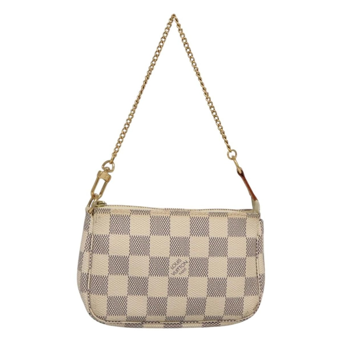 Louis Vuitton Damier Azur Canvas Mini Pouch N63005 Accessory: Louis Vuitton Damier Azur Canvas Mini Pouch N63005 Accessory This Louis Vuitton Mini Pochette Accessoires pouch features the iconic Damier Azur canvas and is designed as an accessory pouch for women. 