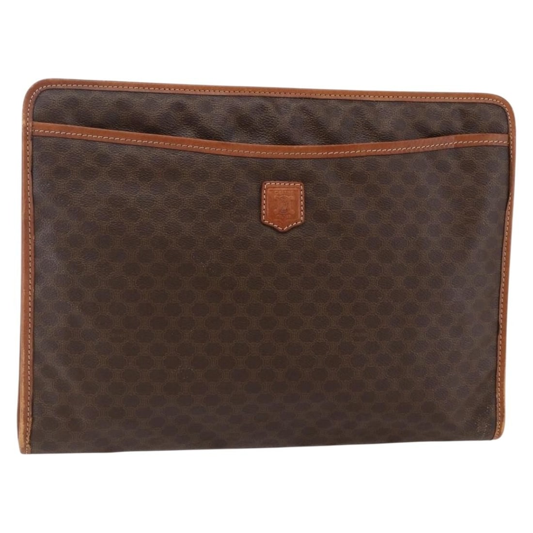 Celine Macadam Pochette Brown Canvas Bag: Celine Macadam Pochette Brown Canvas Bag This Celine Macadam Pochette is crafted from brown canvas and designed for unisex use. The bag features the iconic Macadam pattern, with leather trim and a spa