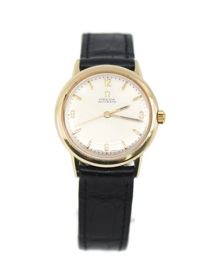 Authentic Omega 10K Gold Filled Watch Ref 6304 Automatic Leather Band: Authentic Omega 10K Gold Filled Watch Ref 6304 Automatic Leather Band This exquisite Omega wristwatch showcases a classic design with a 10K gold filled case and a striking silver dial. The mechanical 