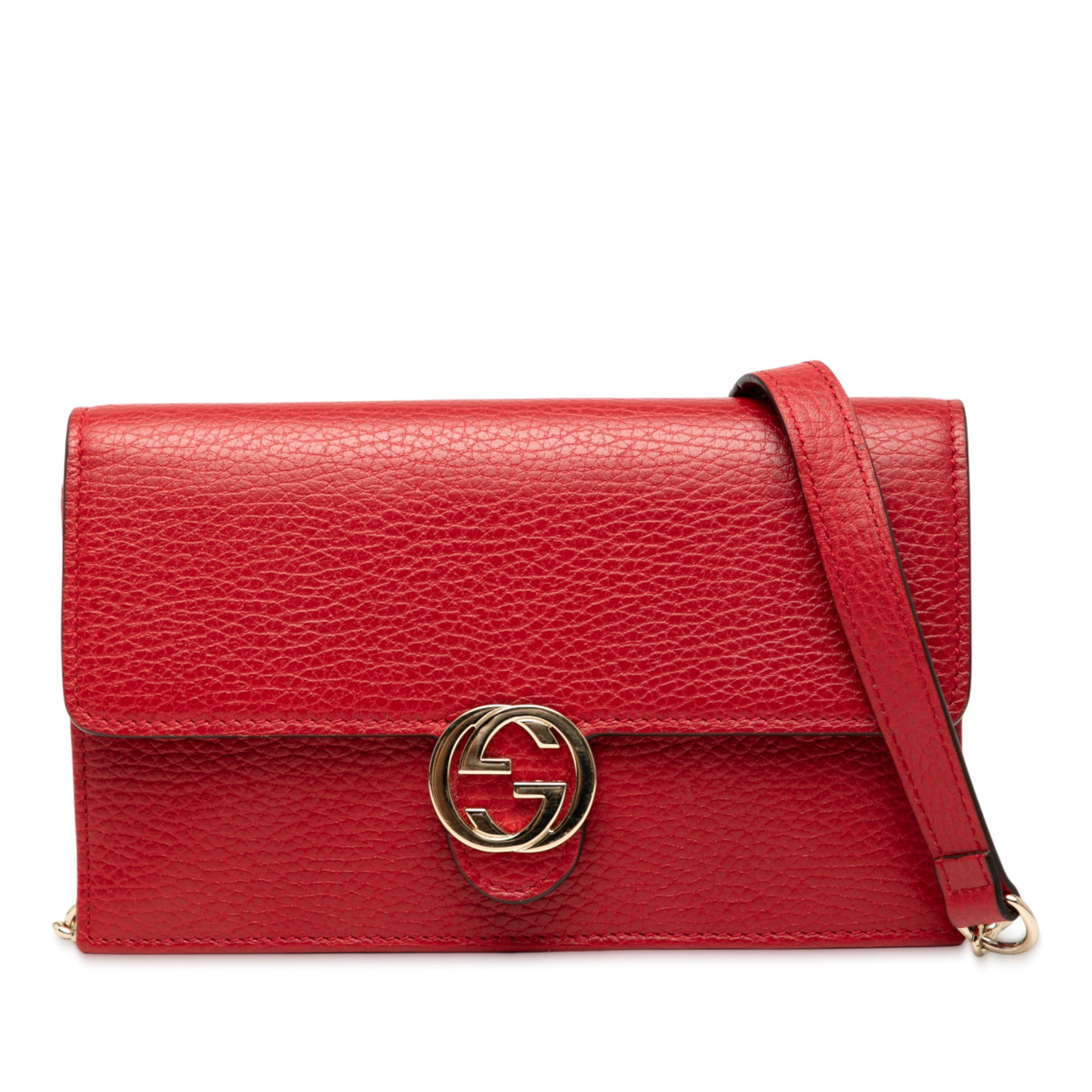 Gucci Interlocking G Red Leather Wallet on Chain with Silver Shoulder Strap (1 of 7)