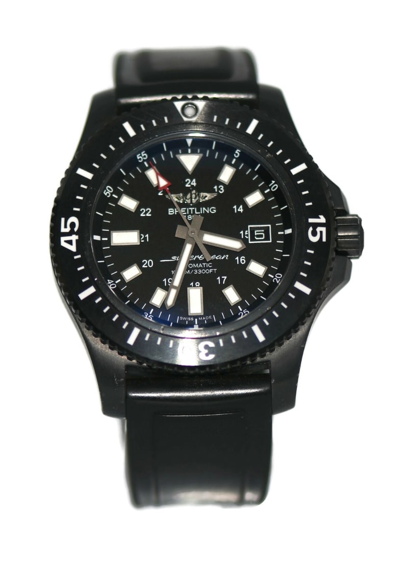 Breitling Superocean M17393 Black Steel Automatic Watch with Box and Papers: Breitling Superocean M17393 Black Steel Automatic Watch with Box and Papers Introducing the Breitling Superocean Black Steel Watch M17393, a striking wristwatch designed for those who appreciate both 