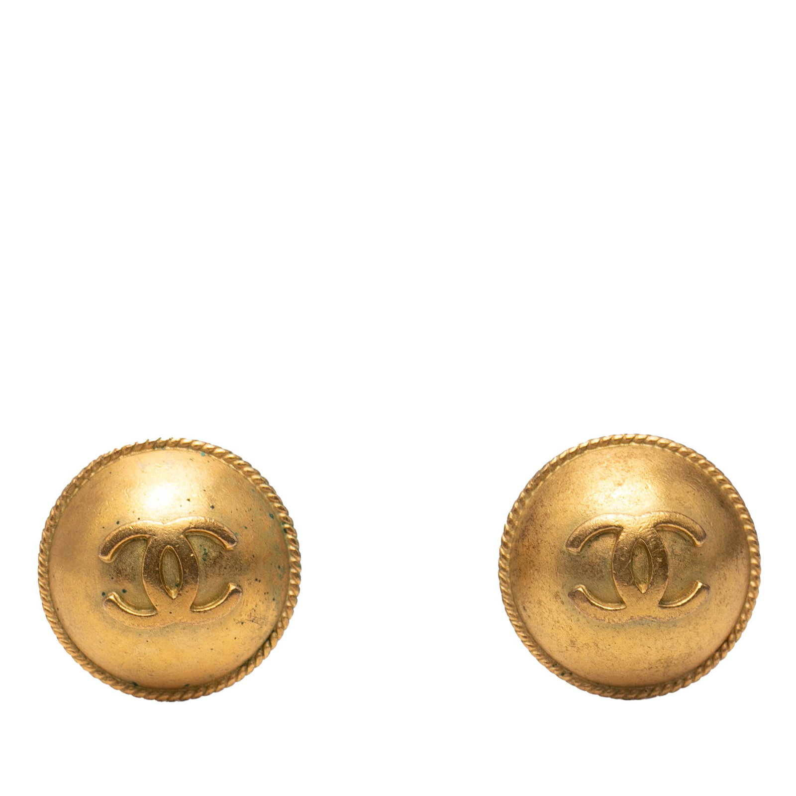 Chanel Round Gold Tone Clip Earrings with CC Logo (1 of 6)