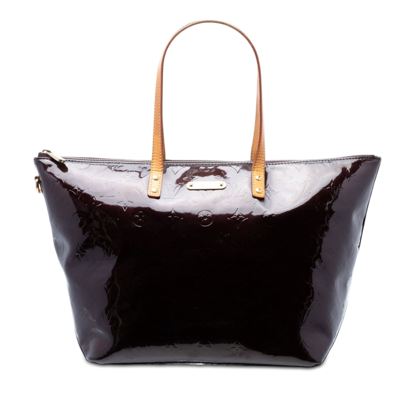 Louis Vuitton Bellevue GM Monogram Vernis Purple Tote Bag: Louis Vuitton Bellevue GM Monogram Vernis Purple Tote Bag This Louis Vuitton Monogram Vernis Bellevue GM bag features a monogram vernis leather body in a purple hue, complemented by flat vachetta leat