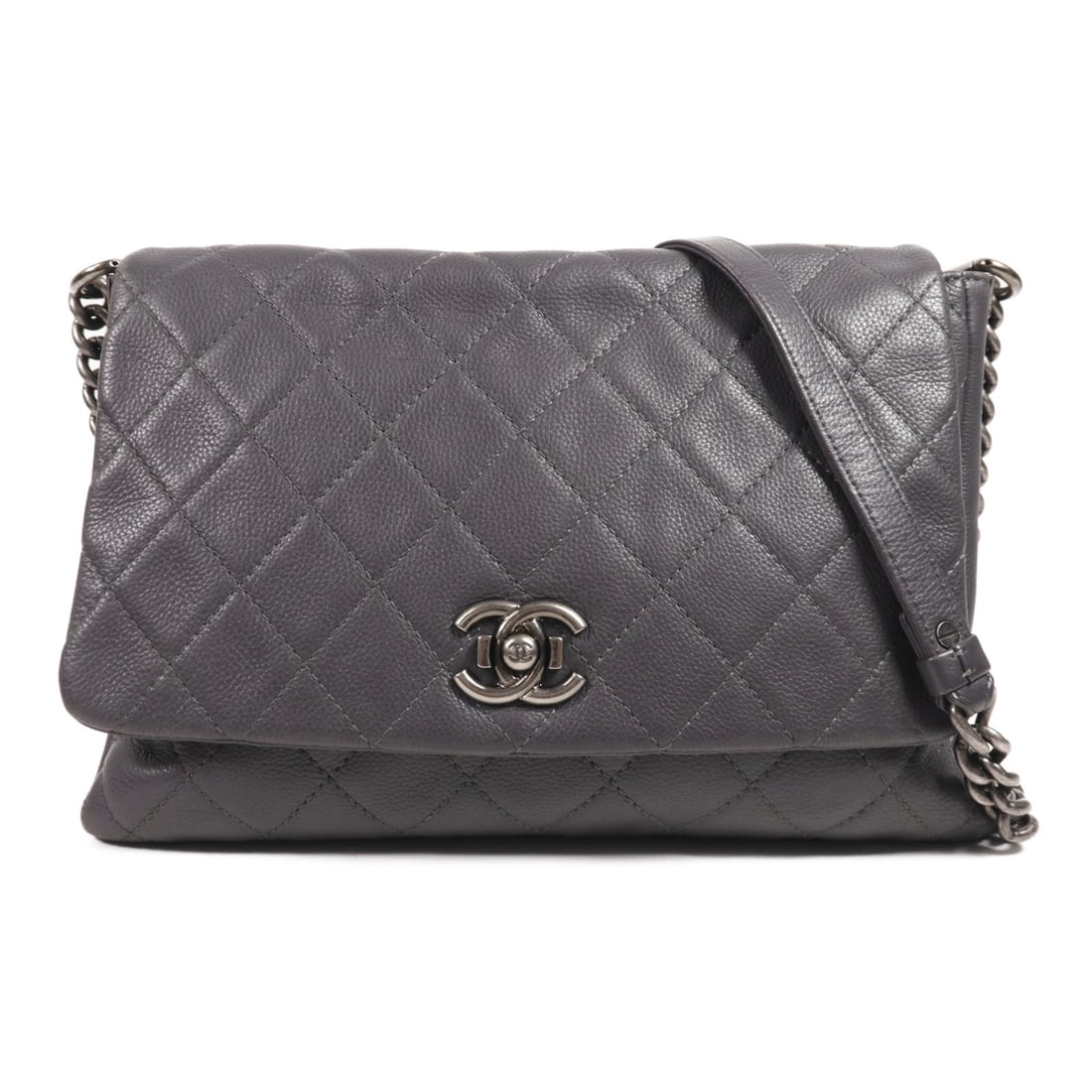 CHANEL Gray Calfskin Shoulder Bag CC SHW 11.4 x 8.3 x 2.0: CHANEL Gray Calfskin Shoulder Bag CC SHW 11.4 x 8.3 x 2.0 This CHANEL CC chain shoulder bag is crafted from luxurious grey calfskin leather. Designed for women, it features a sleek silhouette with a s