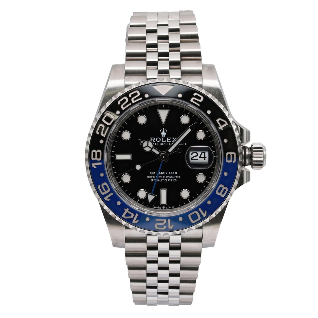 Rolex GMT Master II 126710BLNR Batgirl Automatic Steel Watch: Rolex GMT Master II 126710BLNR Batgirl Automatic Steel Watch This Rolex GMT-Master II "Batgirl" is a luxury men's wristwatch crafted in stainless steel, featuring a black dial with luminous hands and 