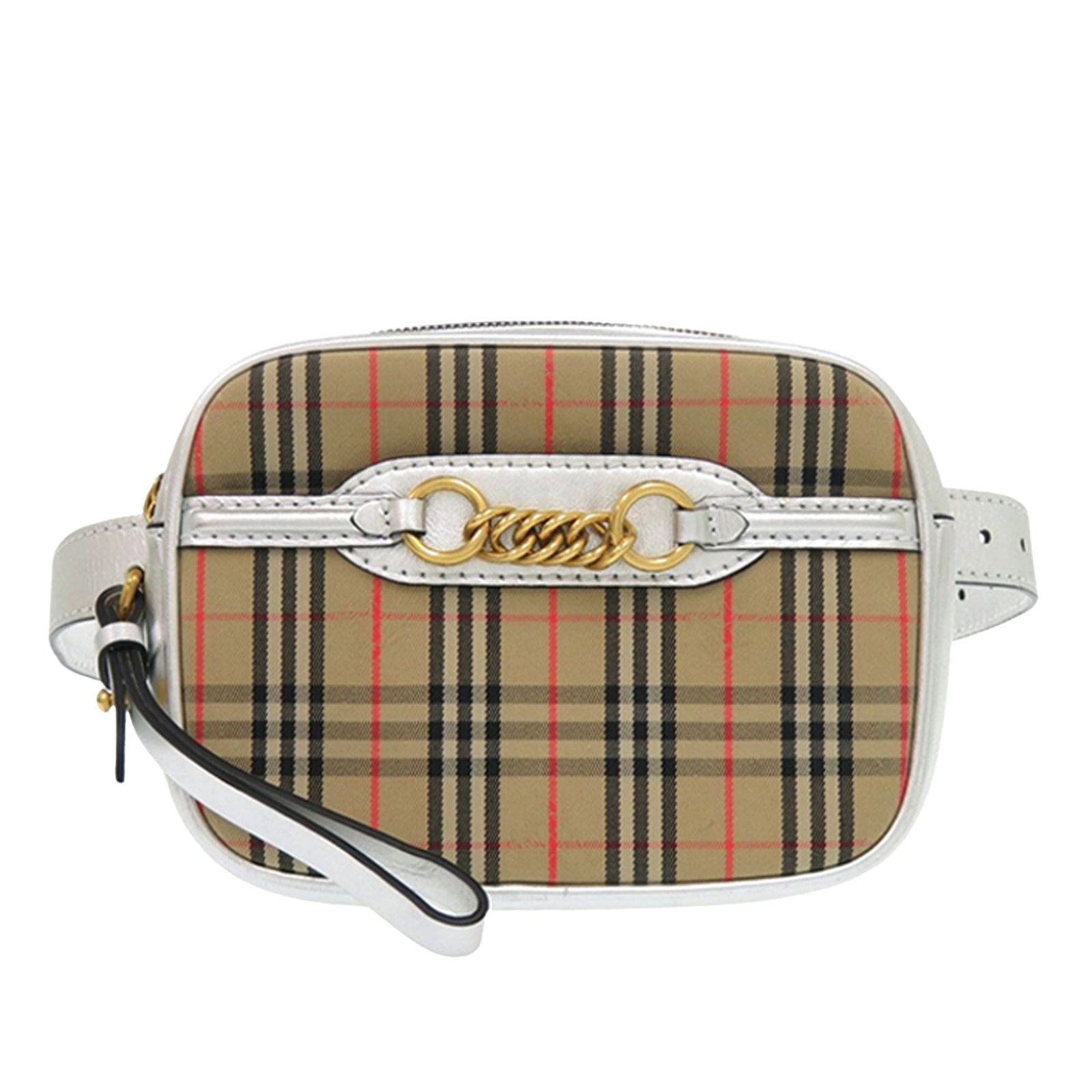 Burberry Haymarket Check Canvas Belt Bag: Burberry Haymarket Check Canvas Belt Bag This Burberry Haymarket Check Canvas 1983 Link Belt Bag features a classic canvas body with leather trim, a flat leather wrist handle, and a detachable, adjust