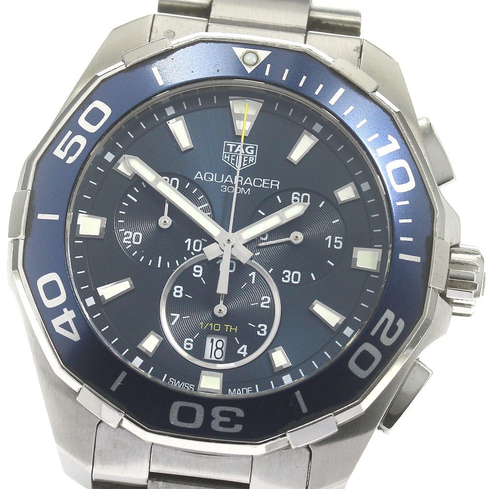 TAG Heuer Aquaracer Quartz Chronograph Date Stainless Steel Watch: TAG Heuer Aquaracer Quartz Chronograph Date Stainless Steel Watch This TAG Heuer Aquaracer CAY111B men's wristwatch features a stainless steel case and bracelet with a blue dial. Powered by quartz mov