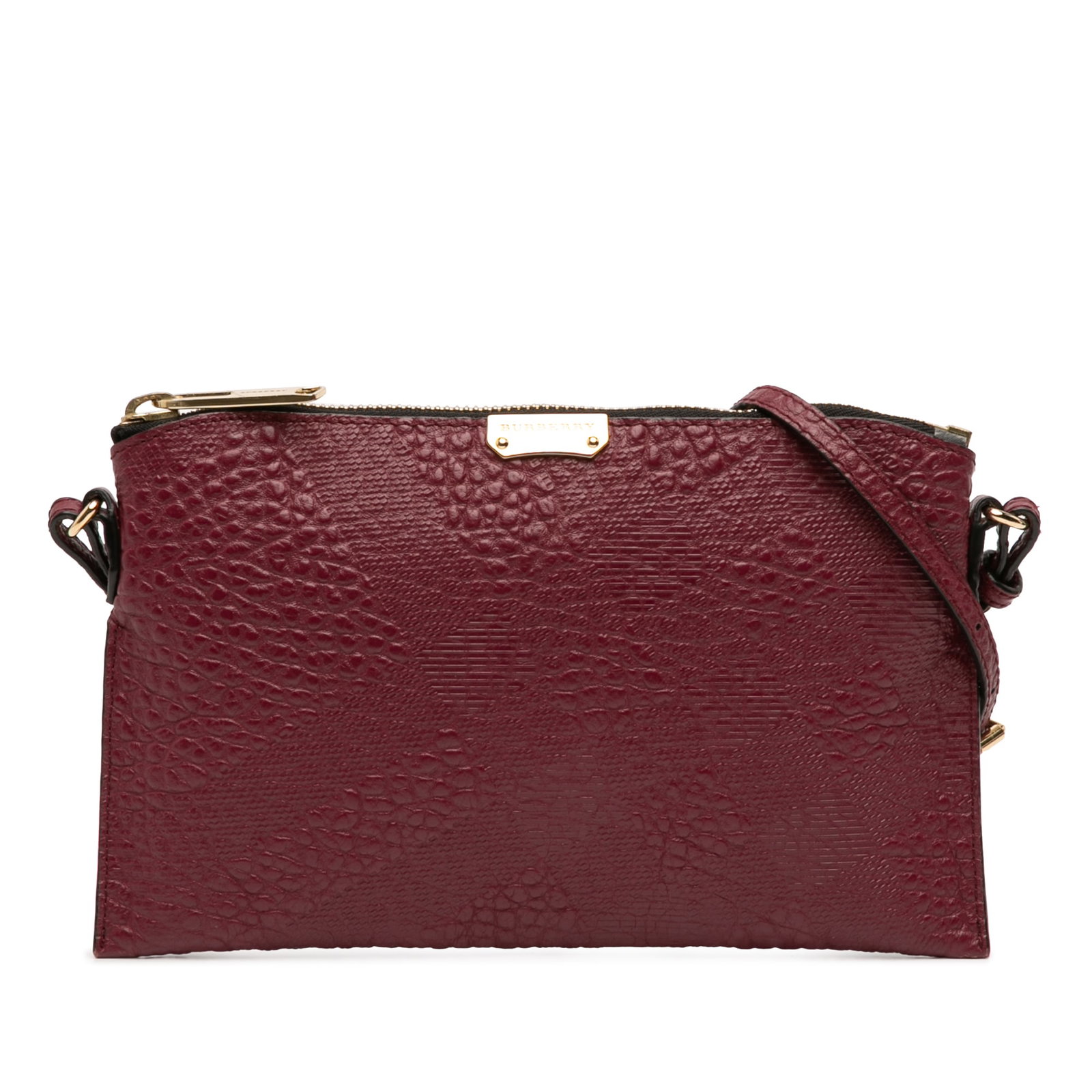 Burberry Chichester Red Embossed Leather Crossbody Bag: Burberry Chichester Red Embossed Leather Crossbody Bag This Burberry Small Grain Check Embossed Leather Chichester Crossbody features a distinctive embossed leather body in red, complemented by a chai