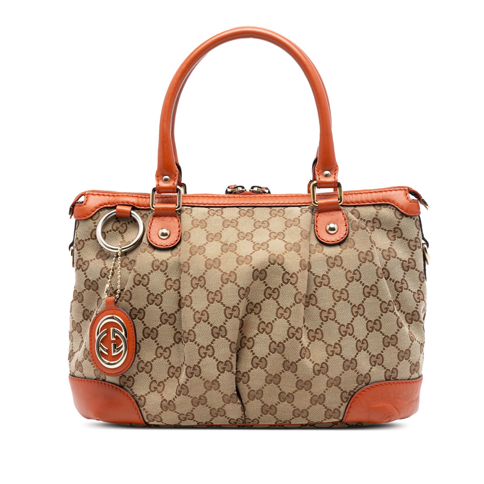 Gucci Sukey GG Canvas Satchel Beige Leather Trim: Gucci Sukey GG Canvas Satchel Beige Leather Trim This Gucci GG Canvas Sukey Satchel features a beige canvas body with leather trim, rolled leather handles, a top zip closure, and an interior zip pocke
