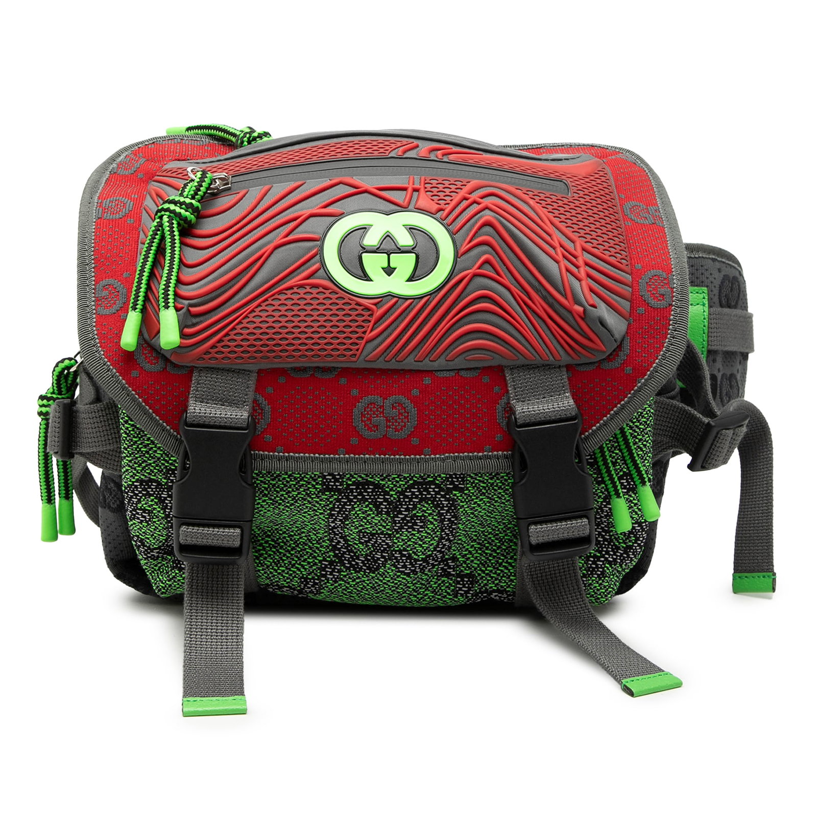 Gucci green nylon cotton backpack with detachable straps: Gucci green nylon cotton backpack with detachable straps This Gucci Small GG Nylon Backpack features a nylon and cotton body with rubber details, offering both durability and style. The design include