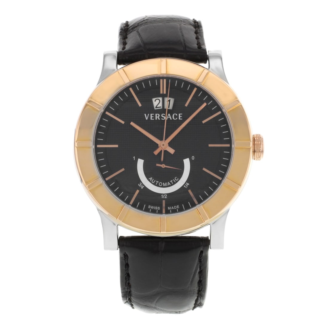 Versace Acron Big S009 18K Gold Black Dial Automatic Men's Watch: Versace Acron Big S009 18K Gold Black Dial Automatic Men's Watch Experience the elegance of the Versace Acron Big wristwatch, a perfect accessory for formal occasions. This sophisticated timepiece fea