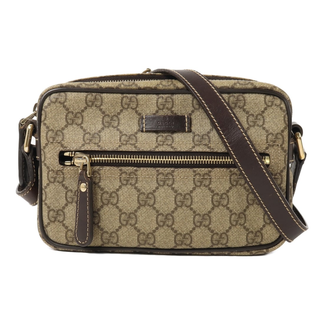 Gucci Brown Coated Canvas GG Shoulder Bag: Gucci Brown Coated Canvas GG Shoulder Bag This GUCCI GG shoulder bag features a brown PVC coated canvas exterior with gold-tone hardware accents. Designed for unisex use, it offers a compact and pract