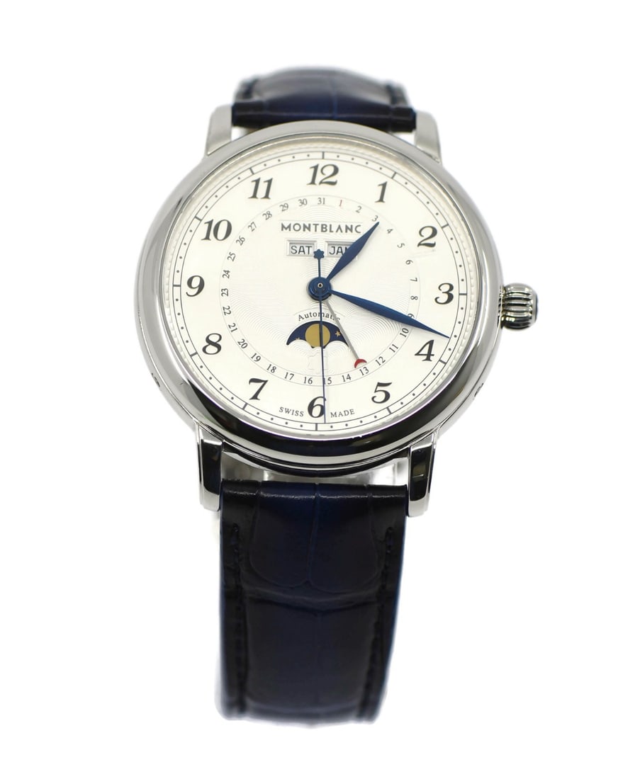 Montblanc Star Calendar Automatic Stainless Steel Watch 42mm Ref 116516 with Box and Papers: Montblanc Star Calendar Automatic Stainless Steel Watch 42mm Ref 116516 with Box and Papers Experience the elegance of the Montblanc Star Calendar Stainless Steel Watch, a perfect blend of luxury and 