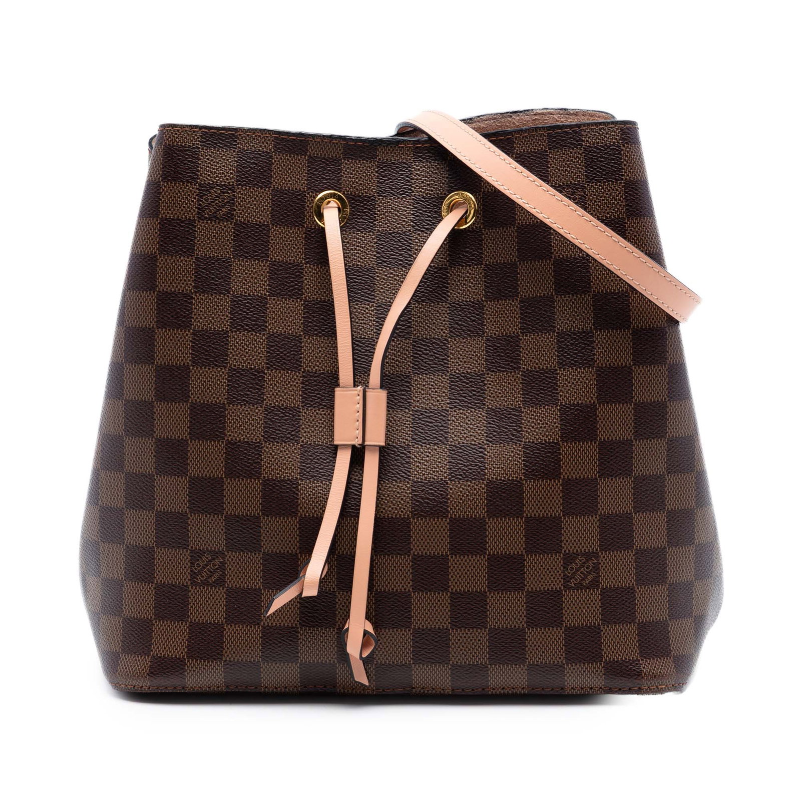Louis Vuitton NeoNoe MM Damier Ebene Brown Bag: Louis Vuitton NeoNoe MM Damier Ebene Brown Bag This Louis Vuitton Damier Ebene NeoNoe MM features a brown Damier Ebene canvas body, complemented by a detachable flat leather strap. The bag is designed