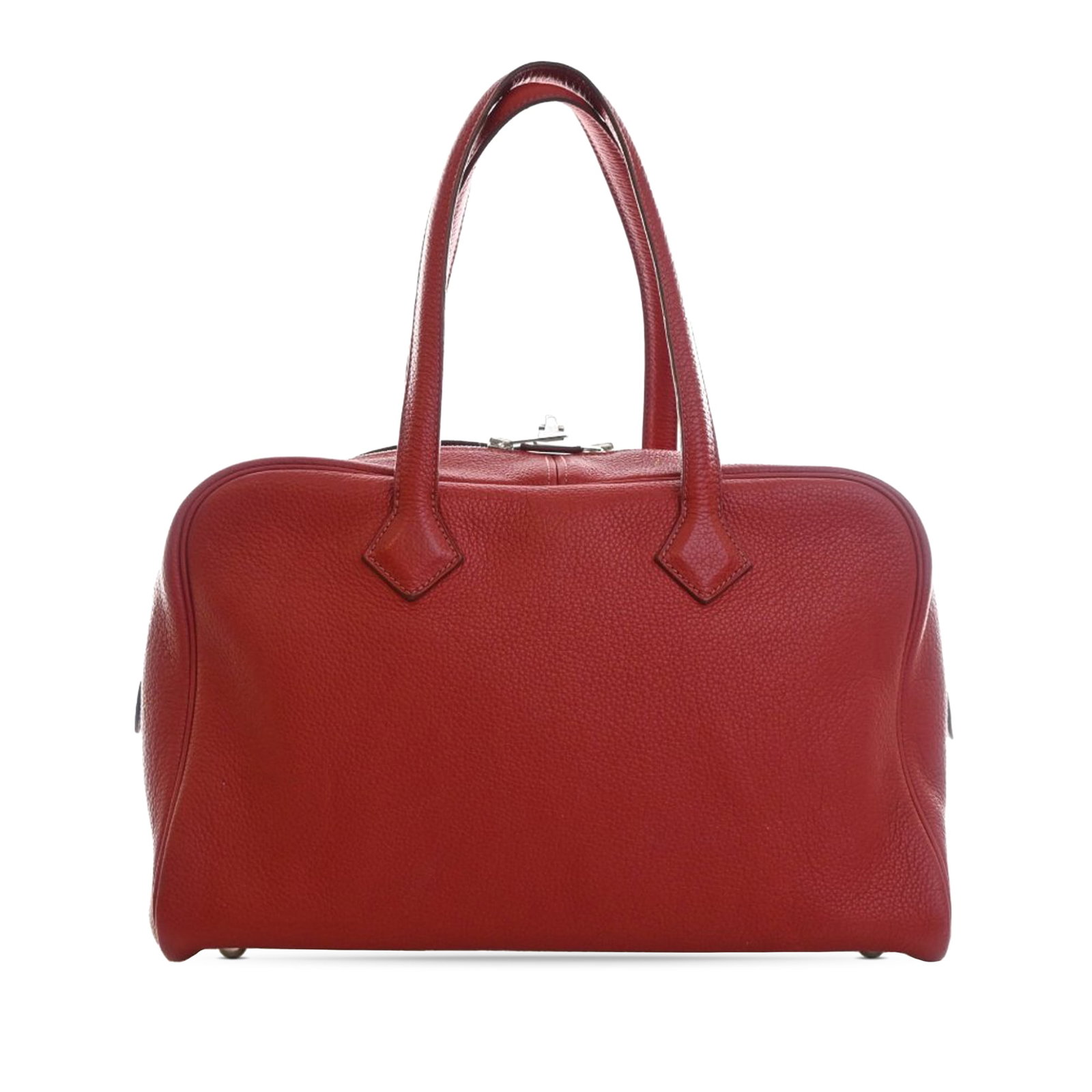 Hermes Victoria II 35 Clemence Leather Red Bag: Hermes Victoria II 35 Clemence Leather Red Bag The Hermes Clemence Victoria II 35 is crafted from Clemence leather in Rouge Garance, featuring flat leather handles, a top zip closure, and interior sli
