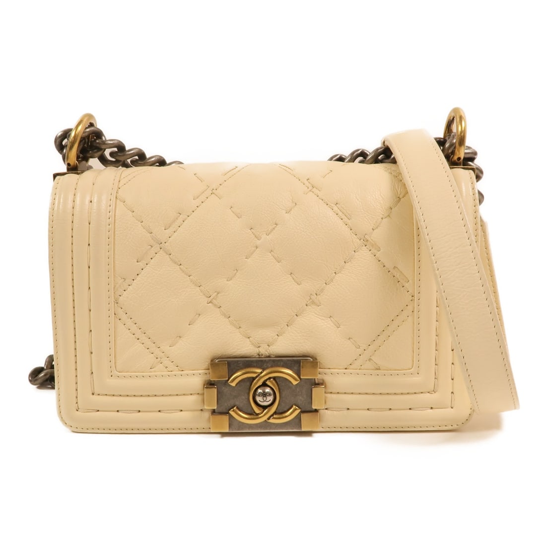 Chanel Boy 20 White Calfskin Chain Shoulder Bag with Gold Hardware (1 of 16)
