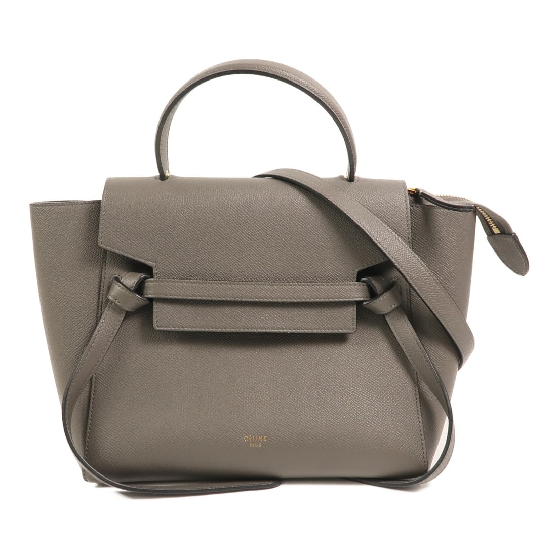 CELINE Micro Belt Bag Gray Calfskin Shoulder Bag GHW: CELINE Micro Belt Bag Gray Calfskin Shoulder Bag GHW This CELINE Micro Belt Bag is crafted from luxurious calfskin leather in an elegant grey color. Designed as a versatile 2-way shoulder bag, it feat