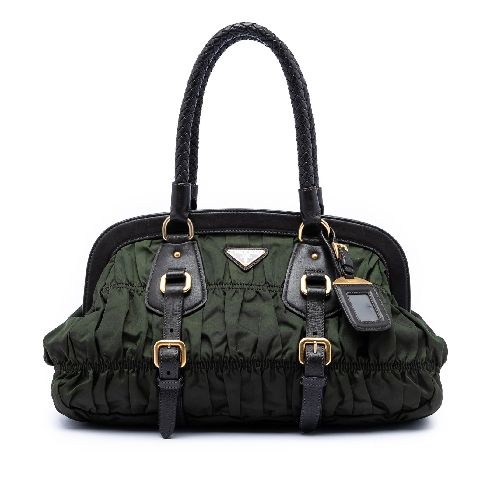 Prada Tessuto Gaufre Green Frame Bag with Braided Leather Handles (1 of 7)