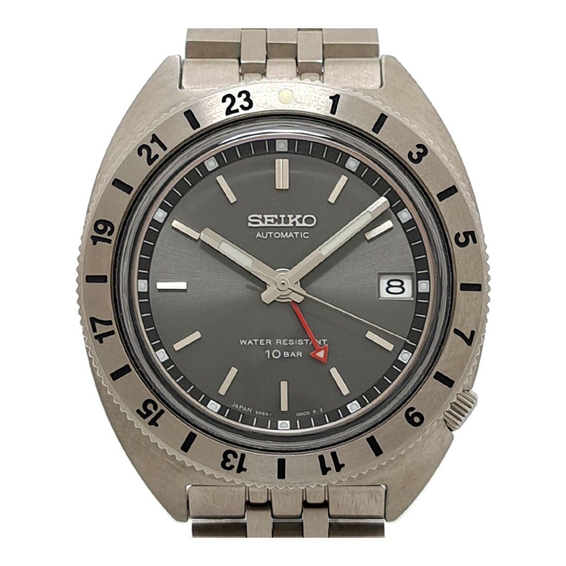 Seiko Prospex Land GMT Automatic Men's Wristwatch SPB411JC: Seiko Prospex Land GMT Automatic Men's Wristwatch SPB411JC This Seiko Prospex Land Mechanical GMT SPB411JC is a men's wristwatch featuring a stainless steel case and band, complemented by a gray dial.