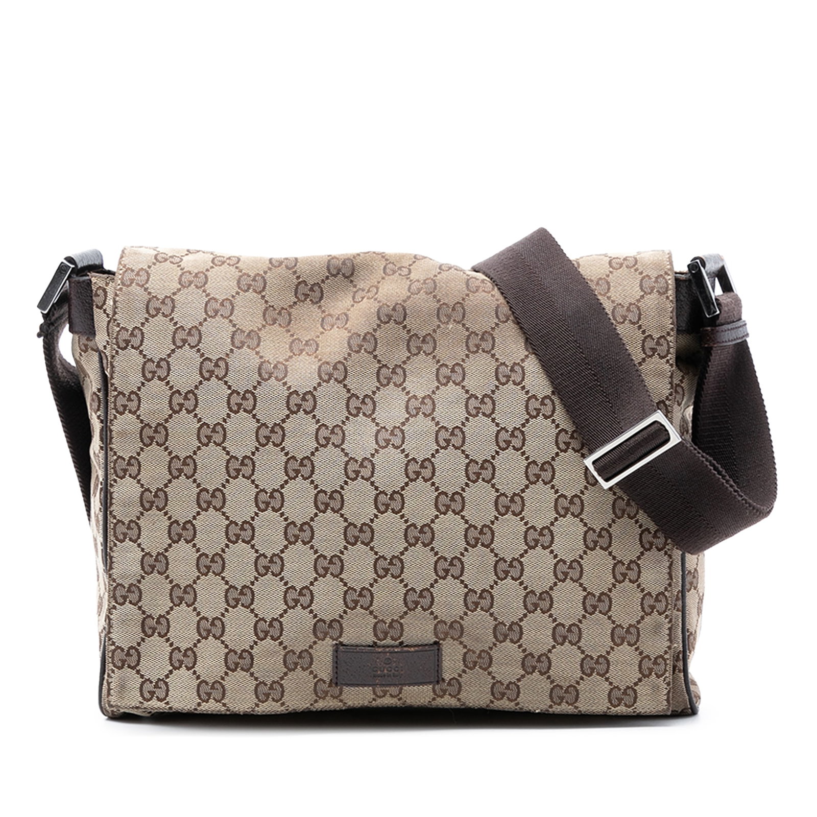 GG Canvas Crossbody Beige Fabric Messenger Bag by Gucci: GG Canvas Crossbody Beige Fabric Messenger Bag by Gucci This Gucci GG Canvas Messenger Bag features a beige fabric body with the iconic GG pattern, an adjustable flat strap for crossbody wear, and a t