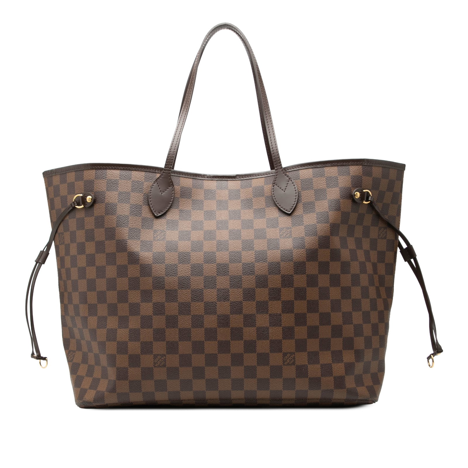Louis Vuitton Neverfull GM Damier Ebene Brown Tote: Louis Vuitton Neverfull GM Damier Ebene Brown Tote This Louis Vuitton Damier Ebene Neverfull GM features the iconic damier ebene canvas body with leather trim and flat leather shoulder straps. The bag