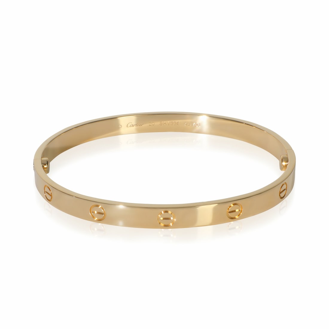 18k Yellow Gold Cartier Love Bracelet 20cm with Box and Papers: 18k Yellow Gold Cartier Love Bracelet 20cm with Box and Papers This Cartier Love bracelet is crafted from 18k yellow gold and features a screw clasp design. Part of the iconic Love collection, this pr