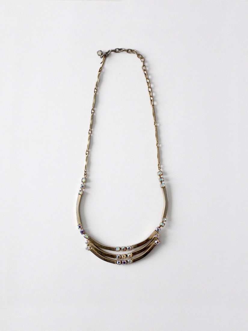 1960s Vintage Gold Tone Rhinestone Necklace with Drop (1 of 6)