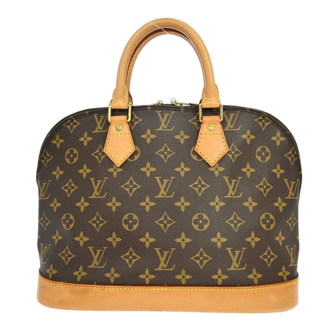 Louis Vuitton Monogram Alma Medium Zip Handbag: Louis Vuitton Monogram Alma Medium Zip Handbag This Louis Vuitton Alma handbag features the iconic monogram canvas exterior with beige double handles and a zip closure. The medium-sized bag is designe