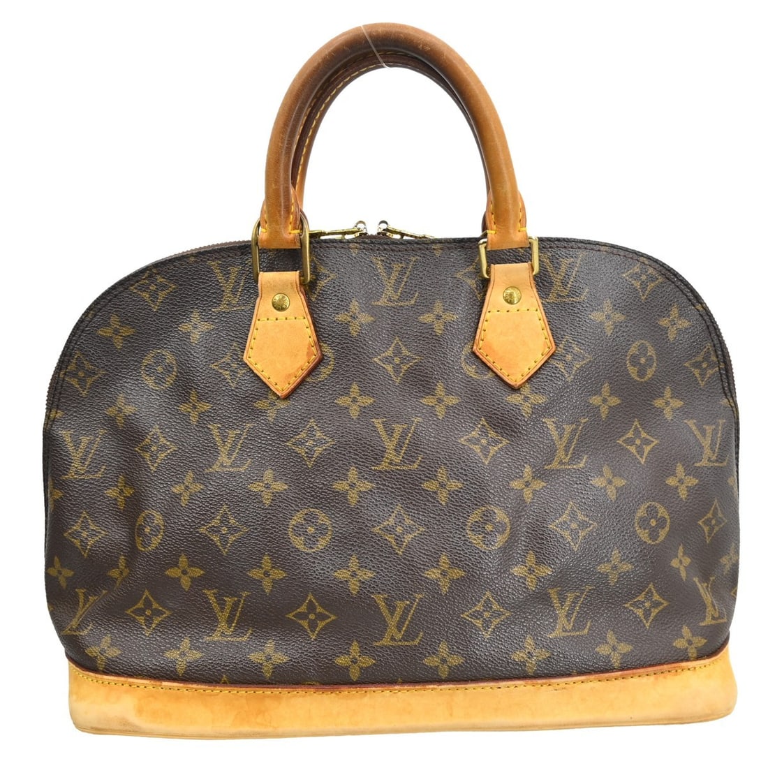 Louis Vuitton Alma Monogram Canvas Zip Handbag: Louis Vuitton Alma Monogram Canvas Zip Handbag This Louis Vuitton Alma handbag features the iconic Monogram canvas with beige double handles and a zip closure. The medium-sized bag is accented with th
