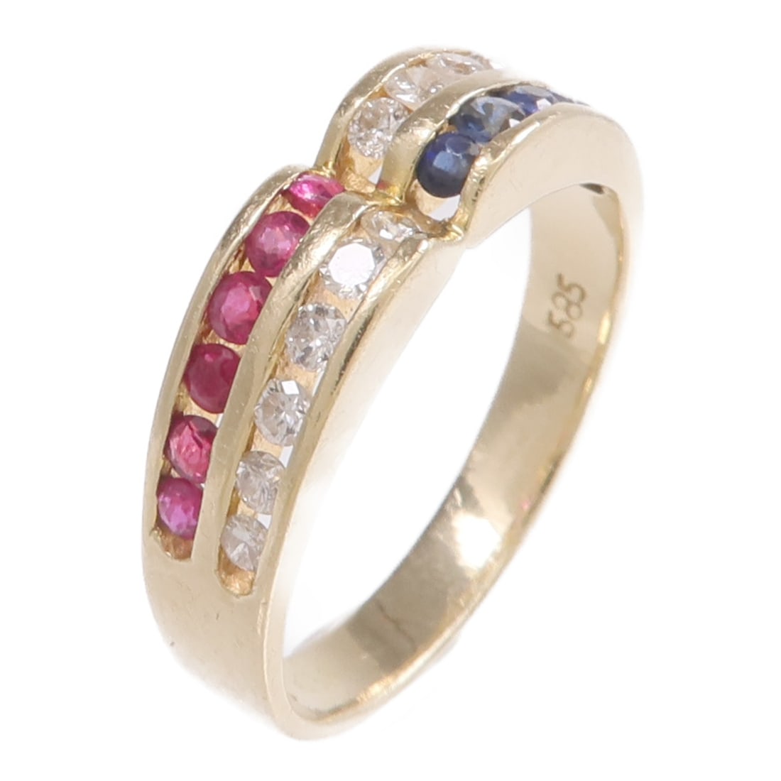 JEWELRY Ruby Sapphire Diamond 14K Yellow Gold Ring Size 5.75 (1 of 11)
