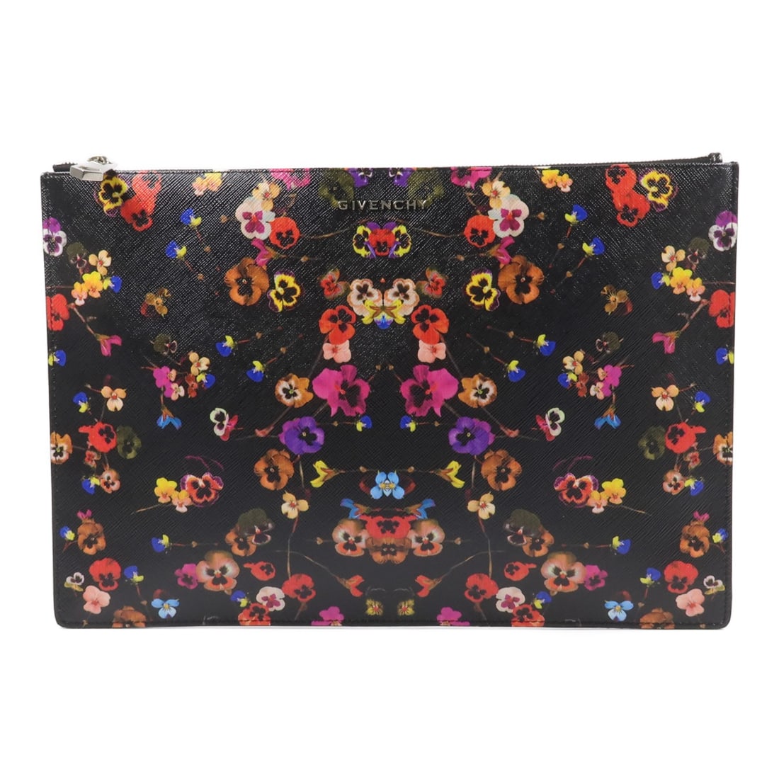 Givenchy Night Pansy Pouch Black Multicolor Coated Canvas: Givenchy Night Pansy Pouch Black Multicolor Coated Canvas This Givenchy Night Pansy pouch features a striking black and multicolor design crafted from durable PVC coated canvas. Designed for women, it