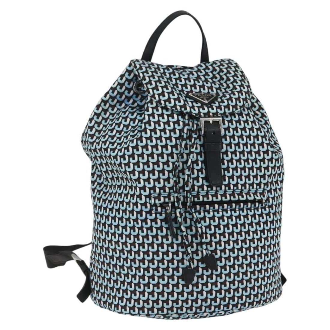 PRADA Light Blue Nylon Backpack with Silver Accents Auth 158915SAM: PRADA Light Blue Nylon Backpack with Silver Accents Auth 158915SAM This PRADA Backpack combines style and functionality, crafted from durable nylon in a striking light blue and silver color. The backp