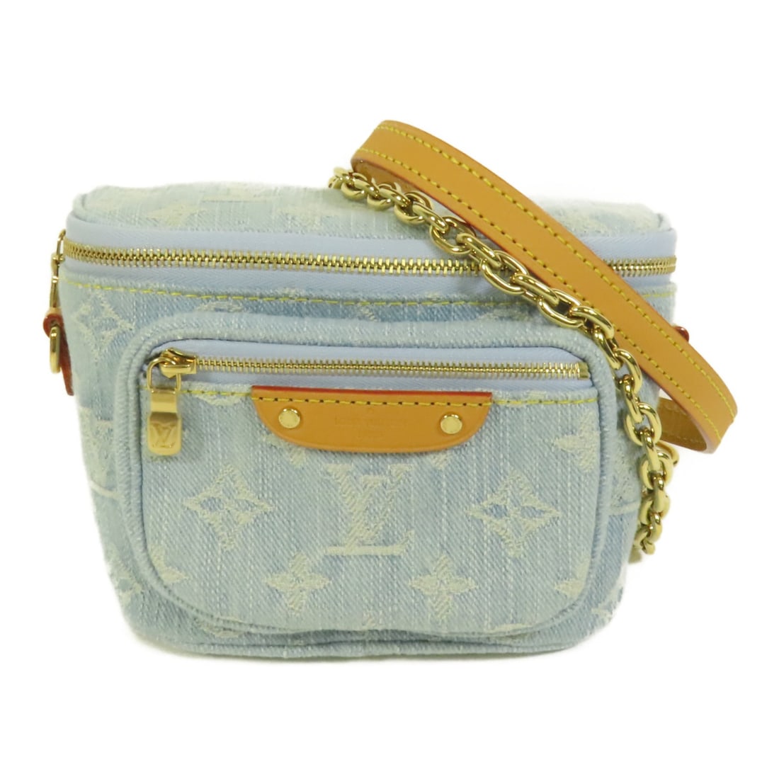 Louis Vuitton Monogram Denim Mini Bumbag 2way Shoulder Bag Blue GHW: Louis Vuitton Monogram Denim Mini Bumbag 2way Shoulder Bag Blue GHW This Louis Vuitton Mini Bumbag is crafted from blue monogram denim and features a versatile 2-way shoulder bag design. The bag is ac