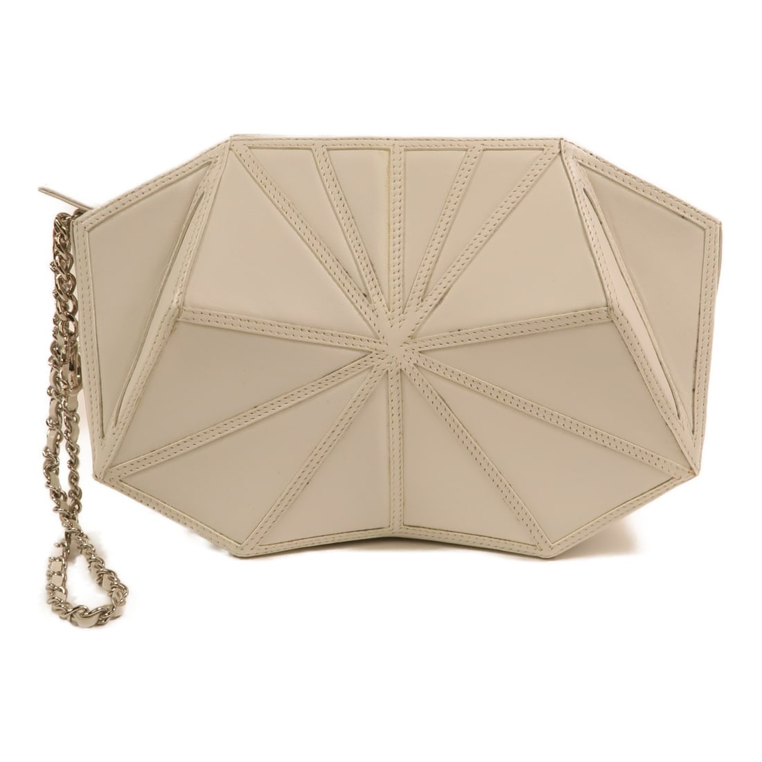 White Calfskin Leather Clutch by CHANEL with Silver Tone CC Logo: White Calfskin Leather Clutch by CHANEL with Silver Tone CC Logo This Chanel clutch bag is crafted from white calfskin leather and designed for women. It features a structured silhouette with silver-t