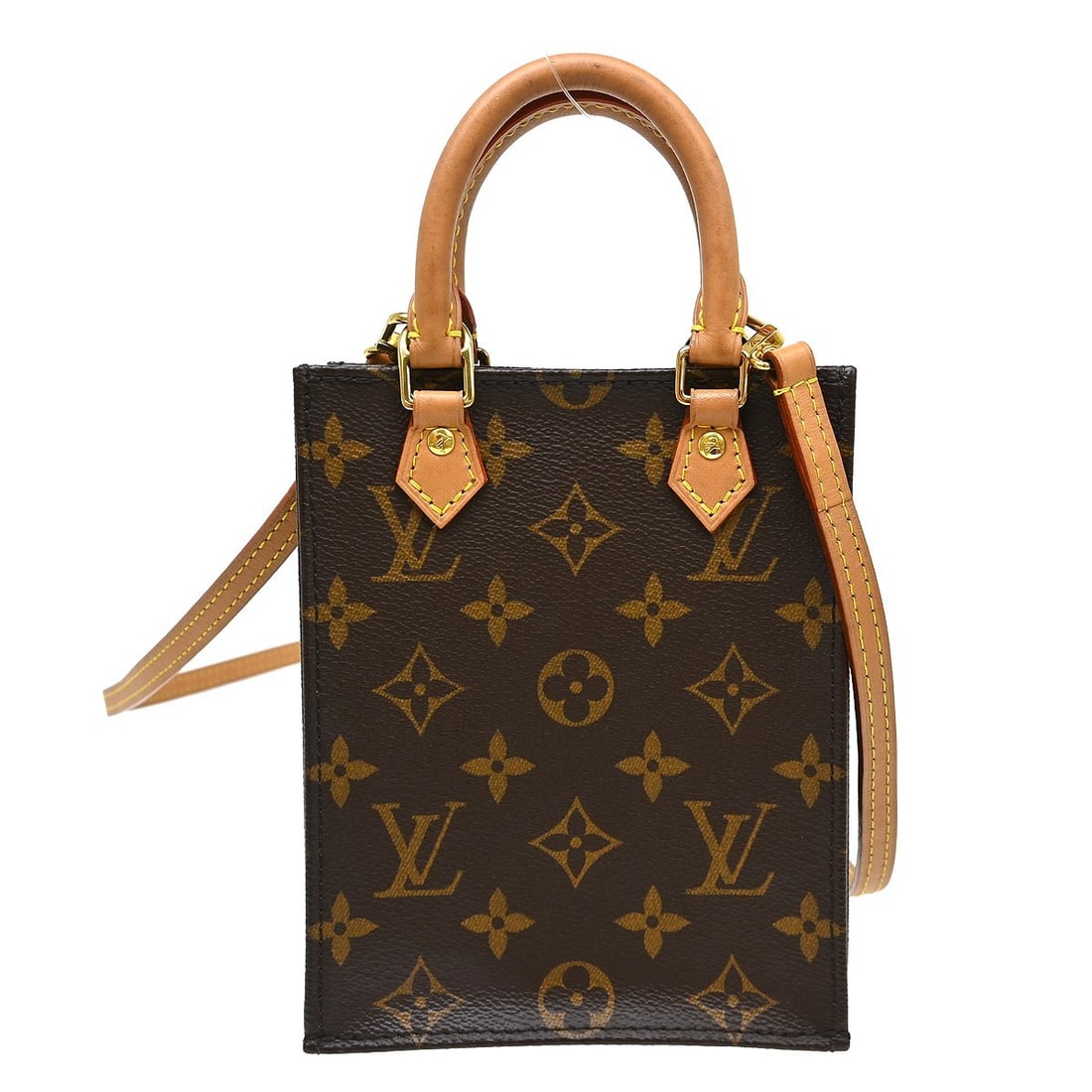 Louis Vuitton Petit Sac Plat Monogram 2way Tote Handbag: Louis Vuitton Petit Sac Plat Monogram 2way Tote Handbag This Louis Vuitton Petit Sac Plat 2way handbag features the brand's iconic monogram pattern and is crafted from brown leather with canvas lining