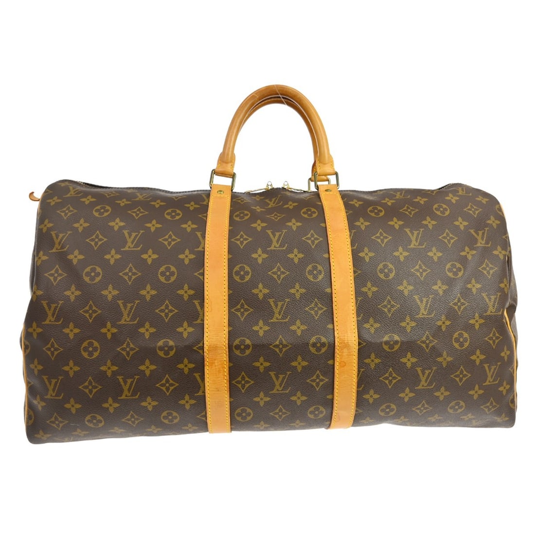 Louis Vuitton Keepall 55 Monogram Duffle Bag: Louis Vuitton Keepall 55 Monogram Duffle Bag This is a Louis Vuitton Keepall 55 travel handbag in the iconic Monogram canvas leather. Designed in an extra-large size, it features double beige leather 