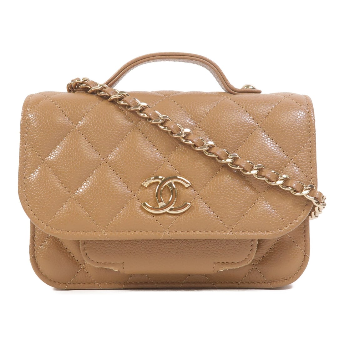 CHANEL Mini Affinity 2way Shoulder Bag Beige Calfskin GHW AP2914: CHANEL Mini Affinity 2way Shoulder Bag Beige Calfskin GHW AP2914 This CHANEL Mini Business Affinity Chain Shoulder Bag features a 2-way design, crafted from beige calfskin leather. The bag is designed
