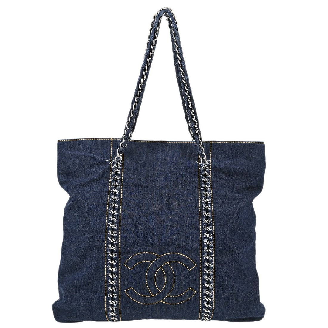 CHANEL Quilted Blue Denim Large Tote Handbag (1 of 12)