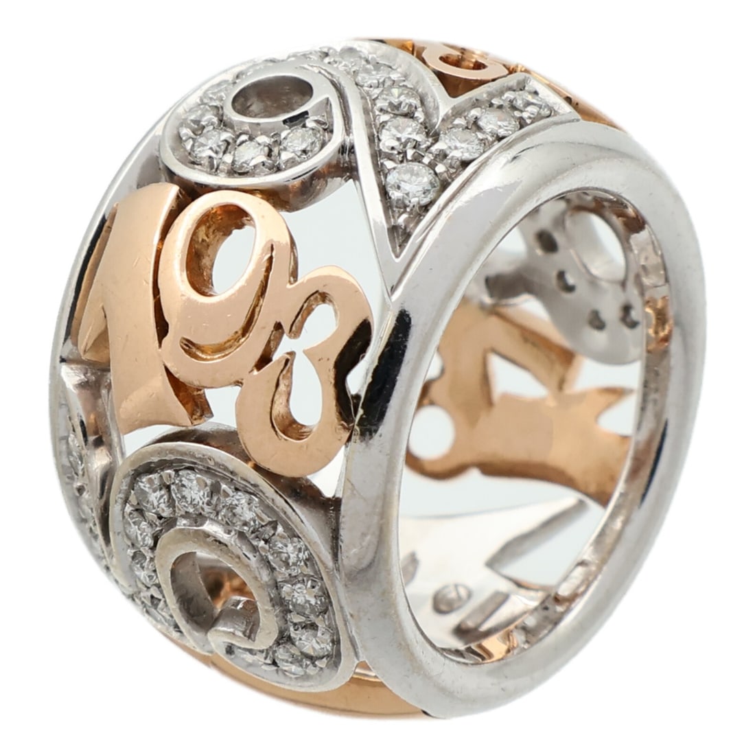 Diamond Ring in 18K White and Pink Gold Size 5: Diamond Ring in 18K White and Pink Gold Size 5 This unisex ring features a sophisticated design crafted from 18K white gold and pink gold. It is adorned with a clear diamond as the main stone and is s