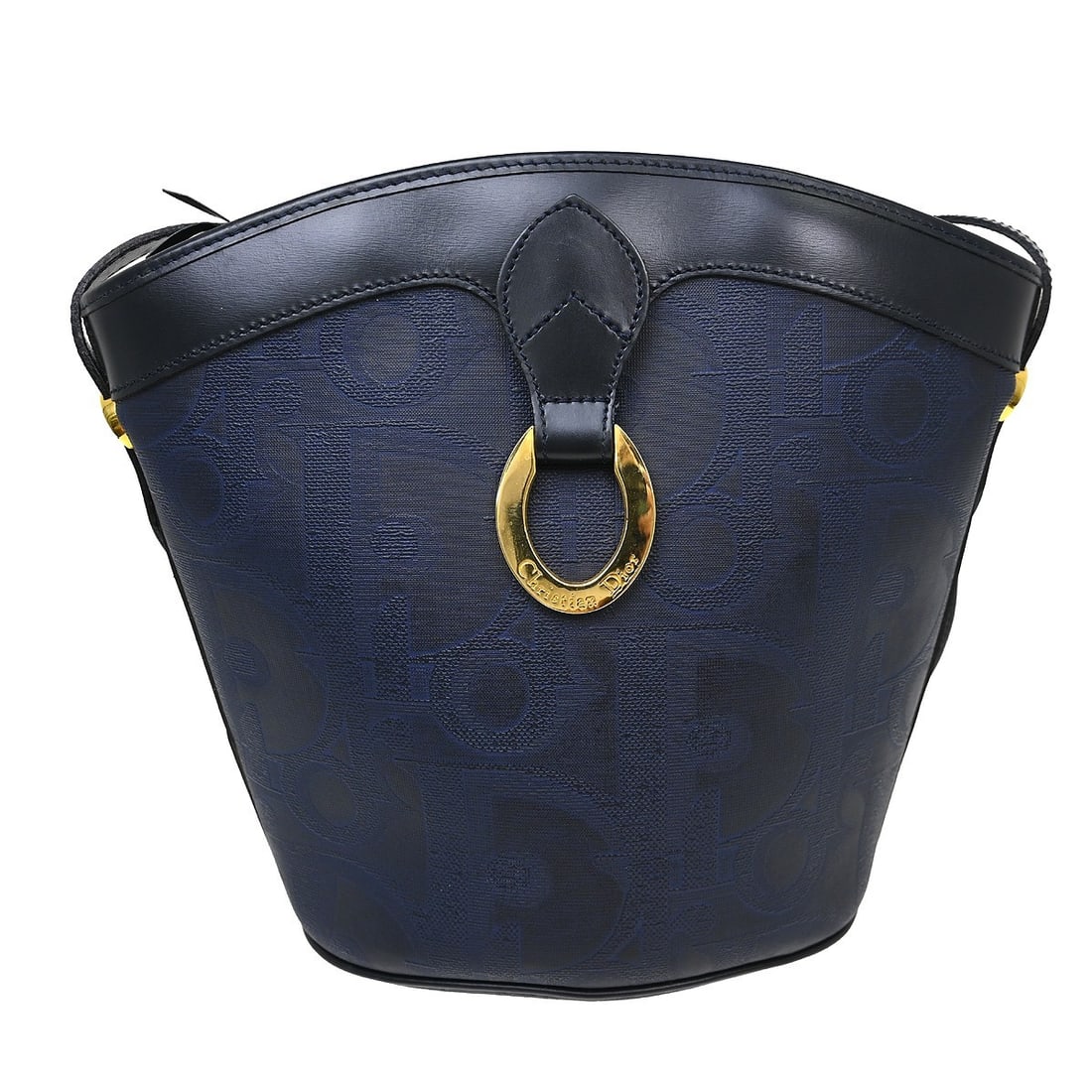 Dior Navy PVC Leather Zip Shoulder Bag: Dior Navy PVC Leather Zip Shoulder Bag This Christian Dior shoulder bag features a compact design with navy PVC leather exterior and a zip closure. Made in France, it is sized small, making it ideal f